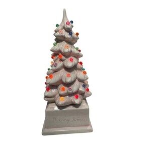 Miniature 7.5 inch white ceramic Christmas tree multicolor lights works no Box